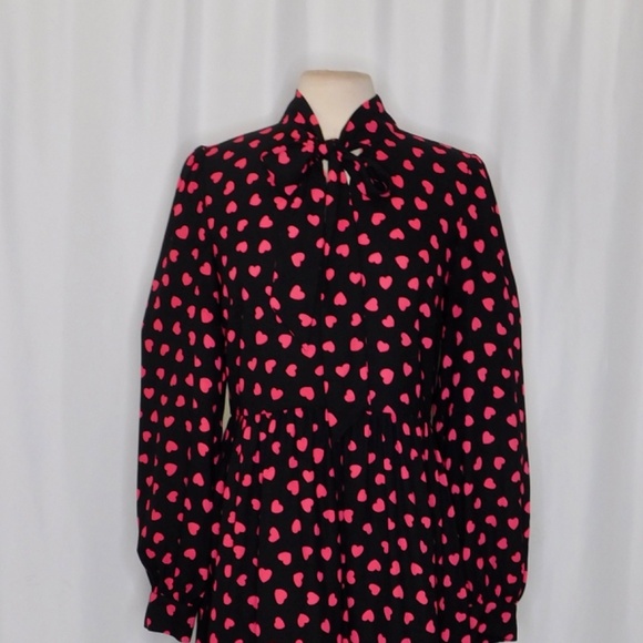 KATE SPADE New York Heartbeat Tie Neck Shirtdress Black Pink Hearts Heart 10 - Picture 4 of 14